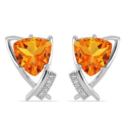 BUY 925 STERLING SILVER NATURAL PADPARADSCHA QUARTZ TRILLION GEMSTONE EARRINGS WITH CUBIC ZIRCONIA – WHOLESALE JEWELRY